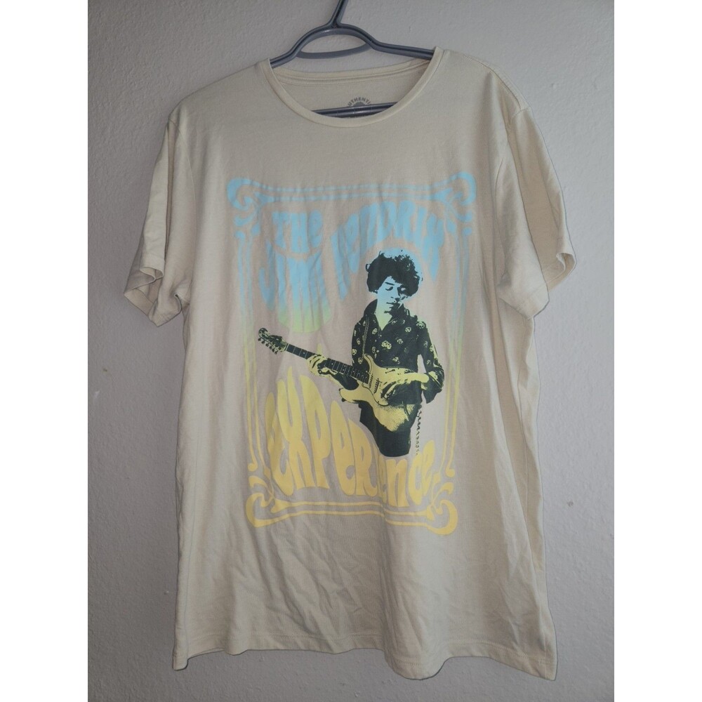 Official Jimi Hendrix Experience Graphic T-Shirt Cream Size L Cotton Blend